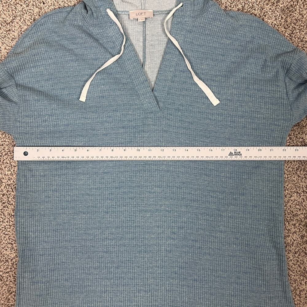 Loft Womens M Coastal Minimalist Lagenlook Soft Norm V-Neck Ribbed Knit Hoodie - Picture 8 of 10